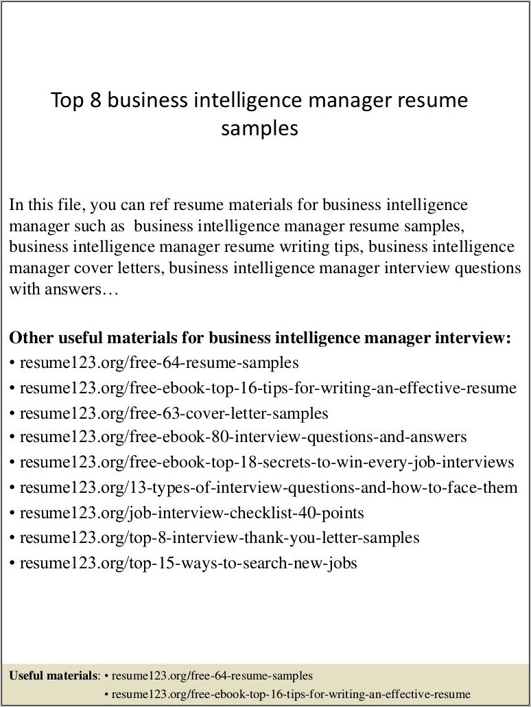 Business Intelligence Director Resume Sample
