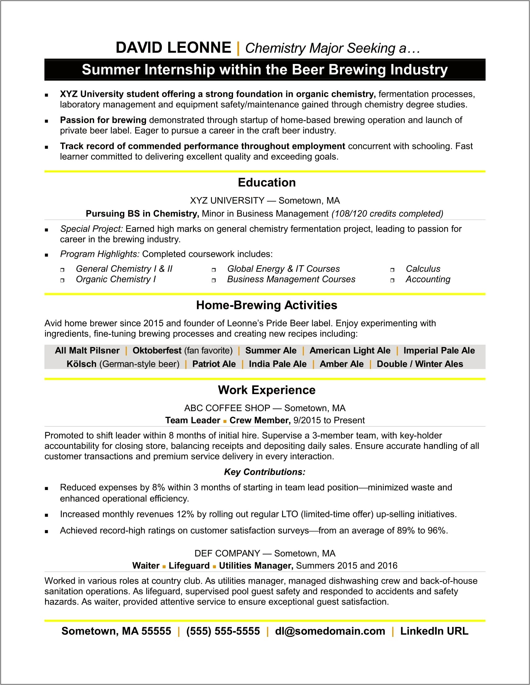 Business Management Degree Resume Examples