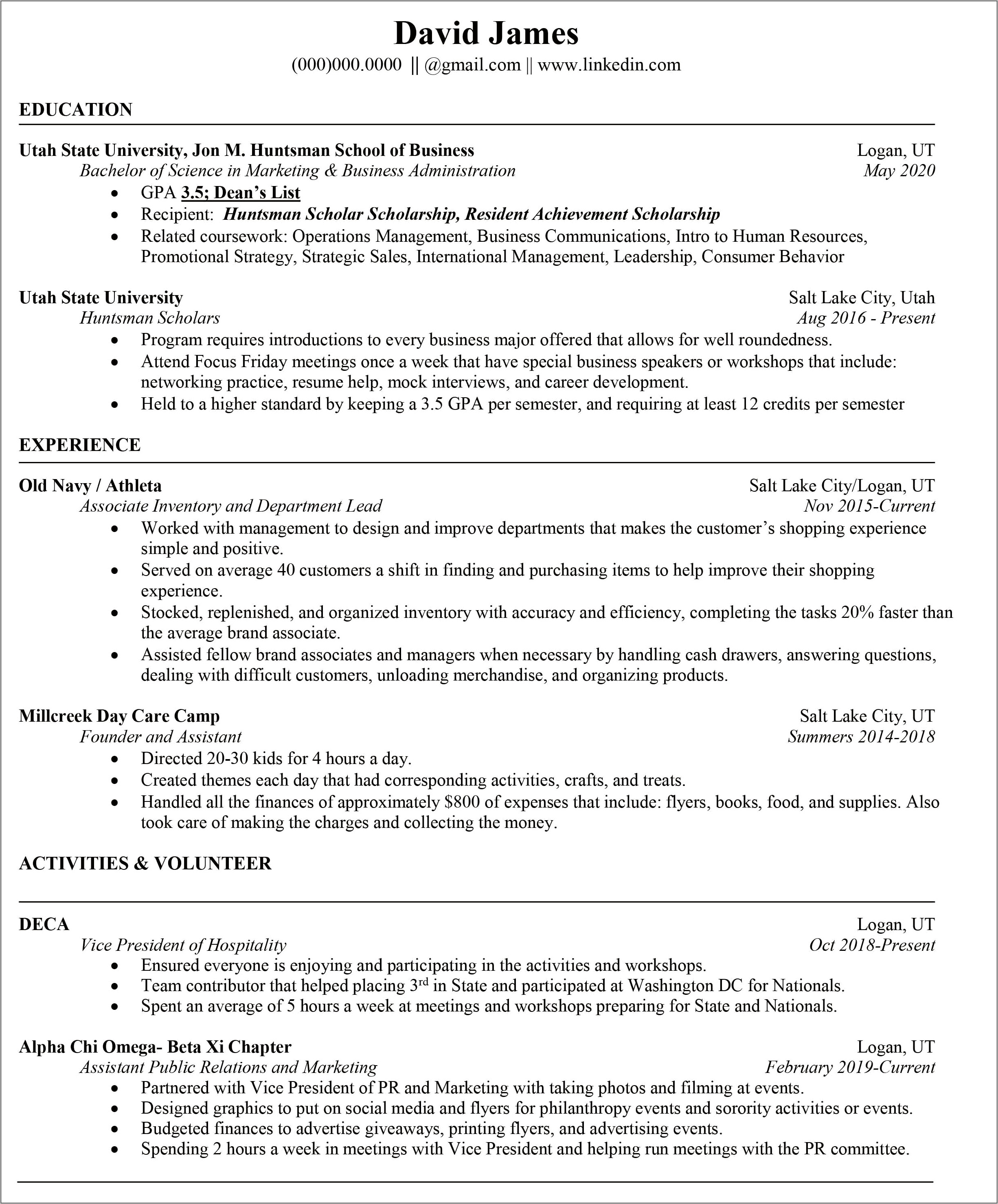 Business Management Education On Resume