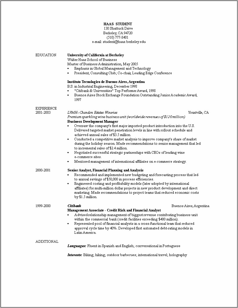 Business Management Major Resume Samples