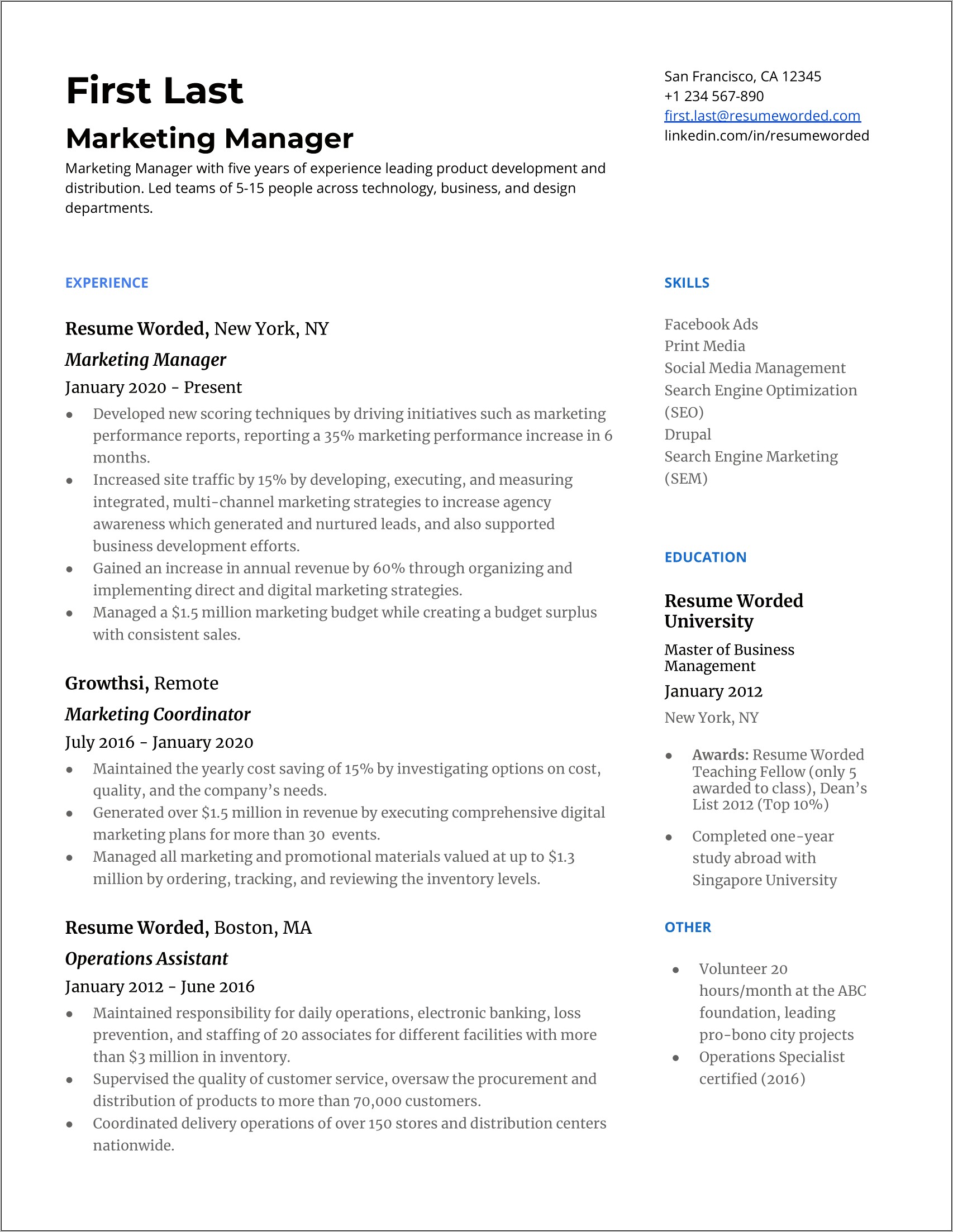 Business Management Resume Skills List