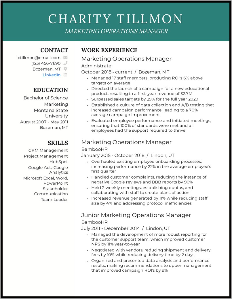 Business Operations Coordinator Resume Examples