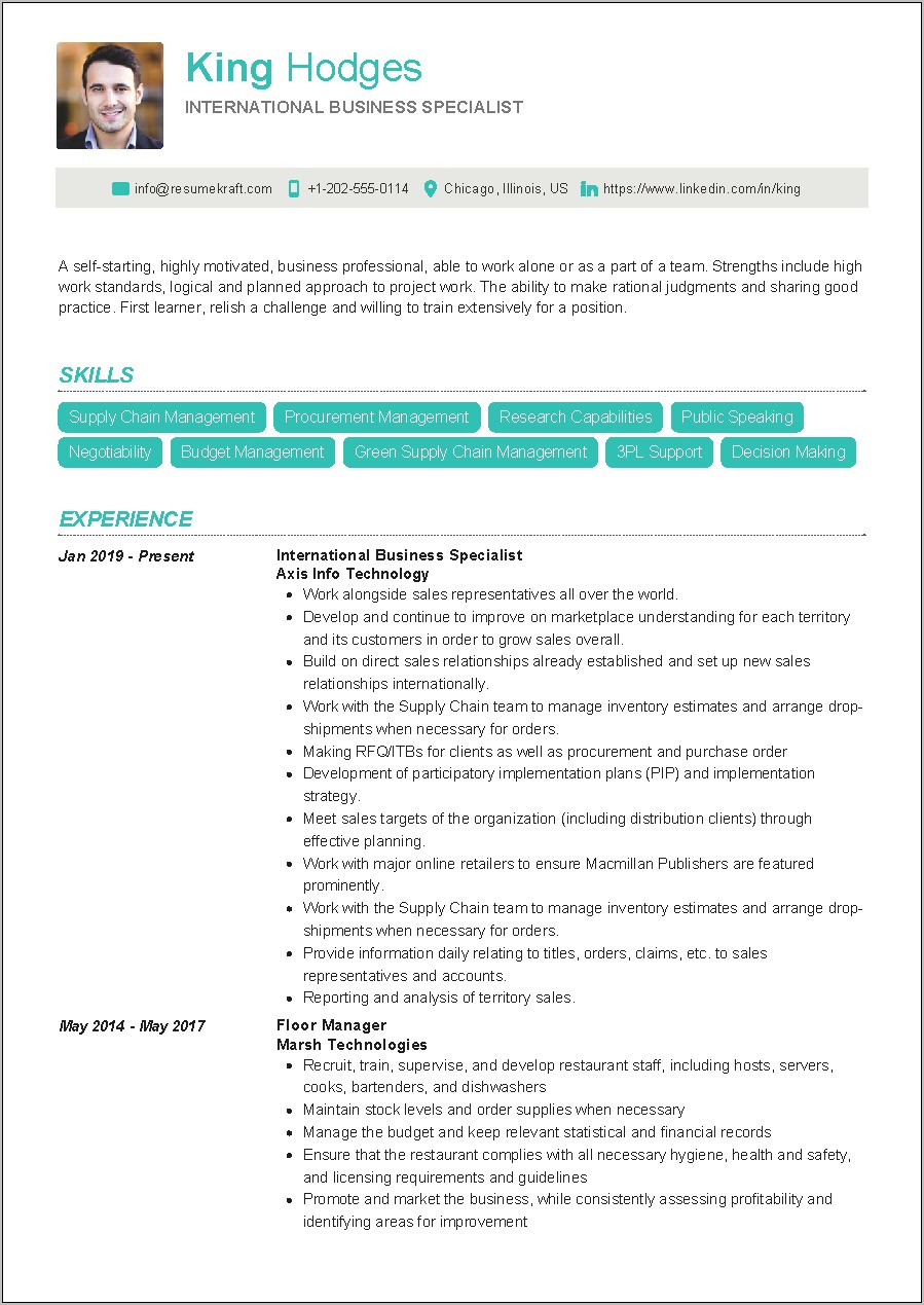 Business To Business Resume Sample