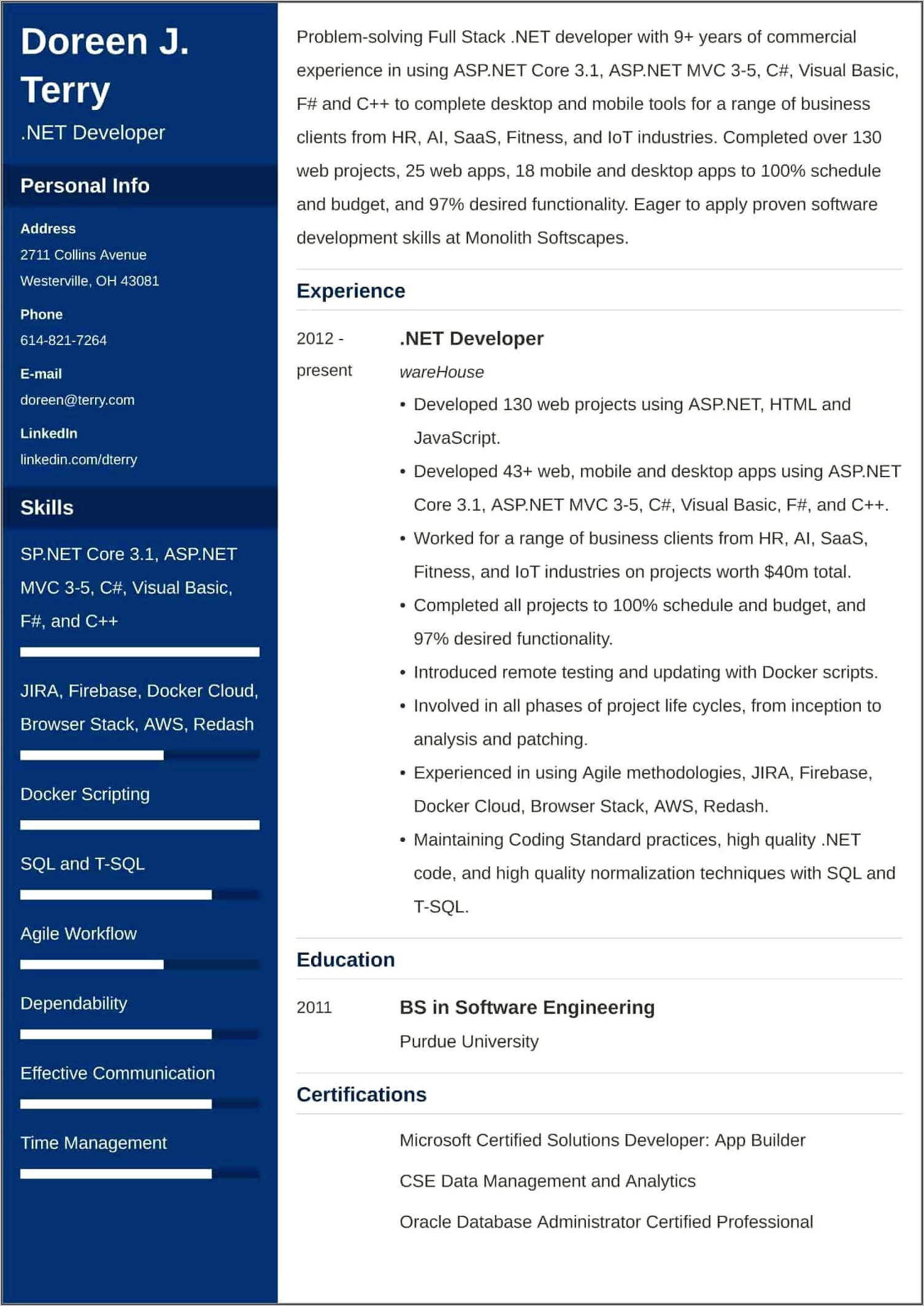 C C++ Sample Resumes Junior