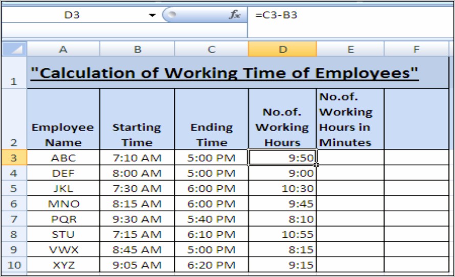 Calculate Difference Between Two Times Excel Template Download