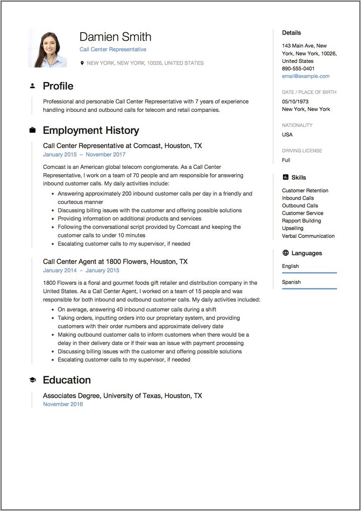 Call Center Job Resume Pdf