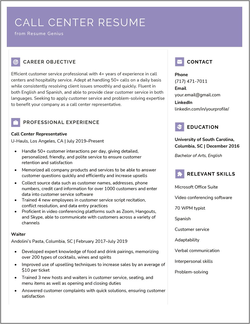 Call Center Resume Objective Statement