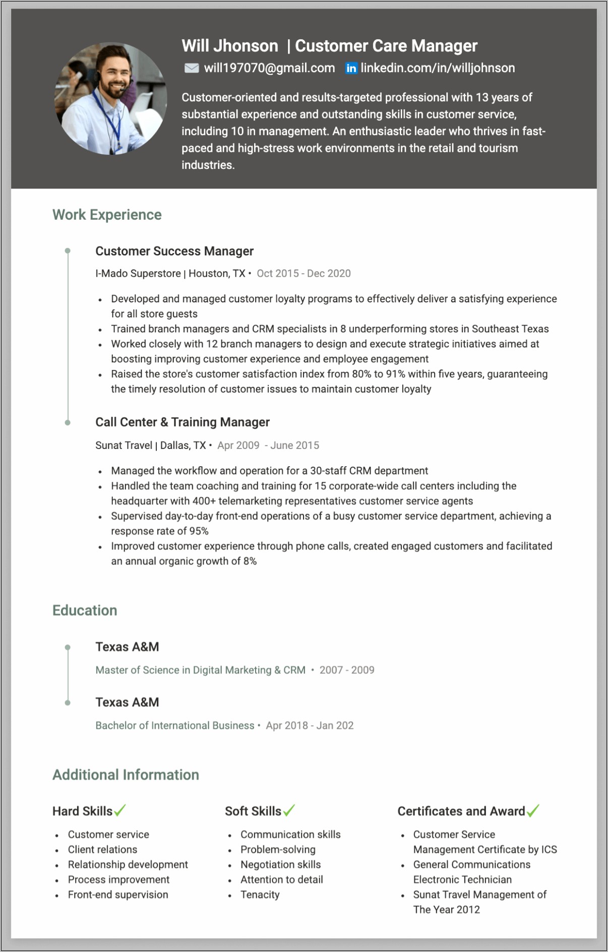 Call Centre Manager Resume Examples