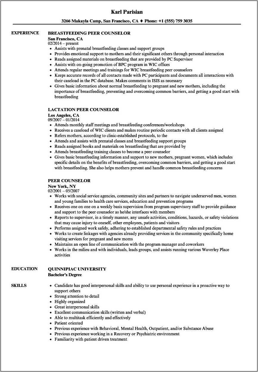 Camp Counselor Job Responsibilities Resume