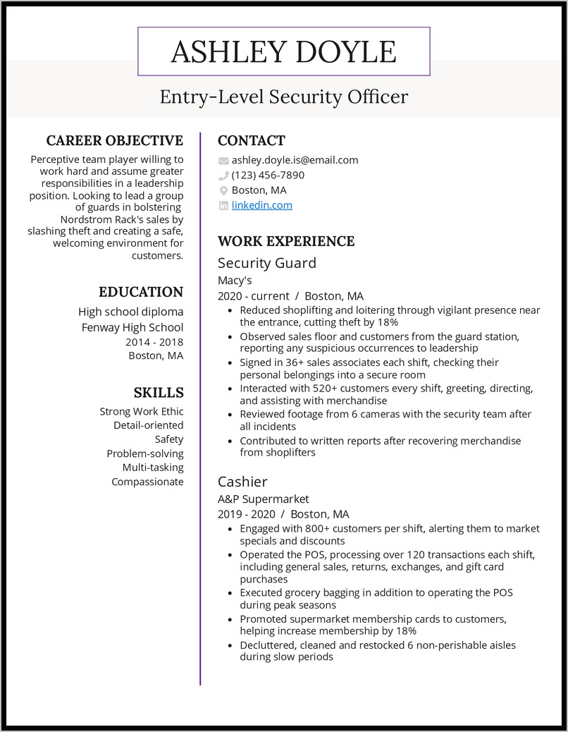 Campus Security Officer Resume Sample