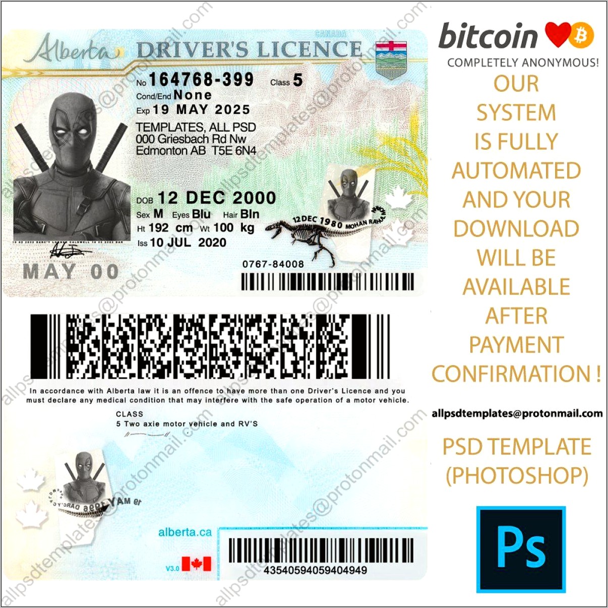 Canada Alberta Driver License Template Download