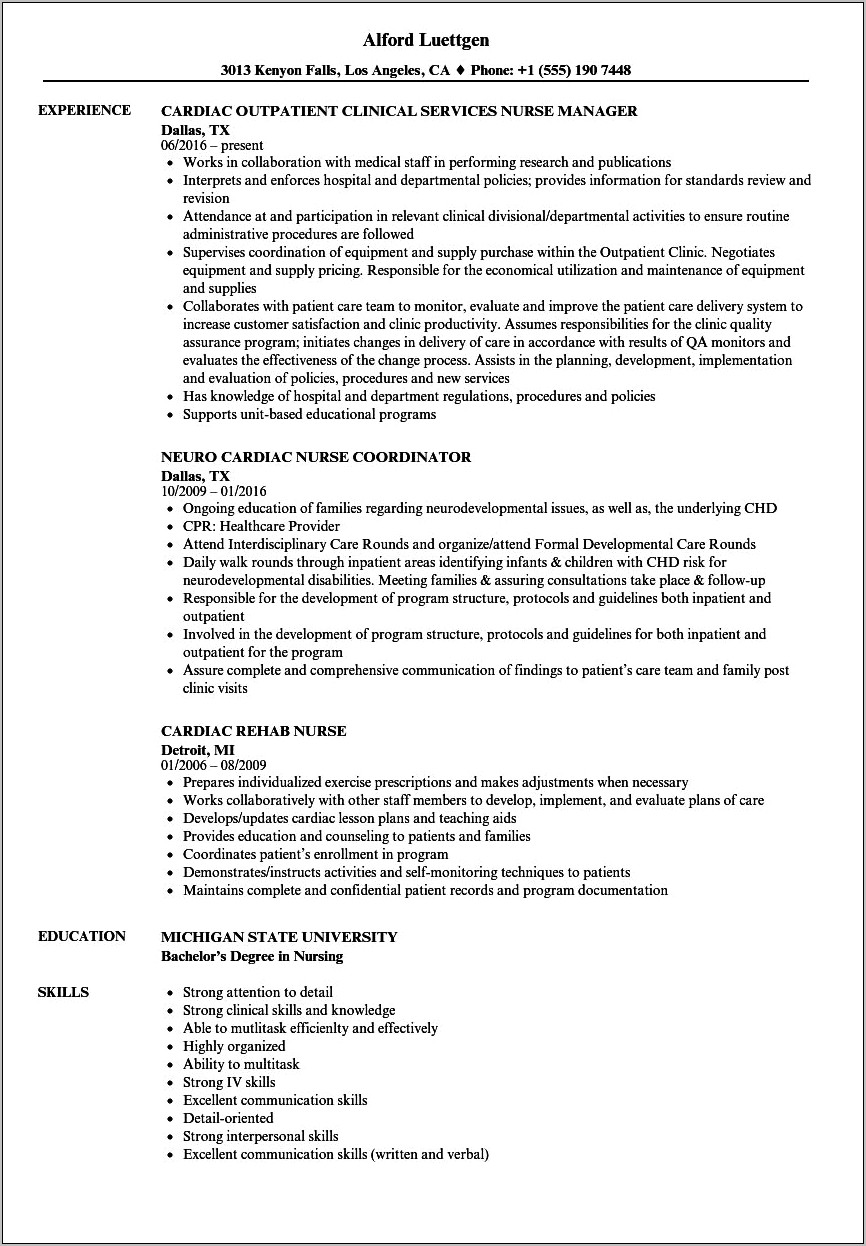 Cardiac Telemetry Rn Resume Sample