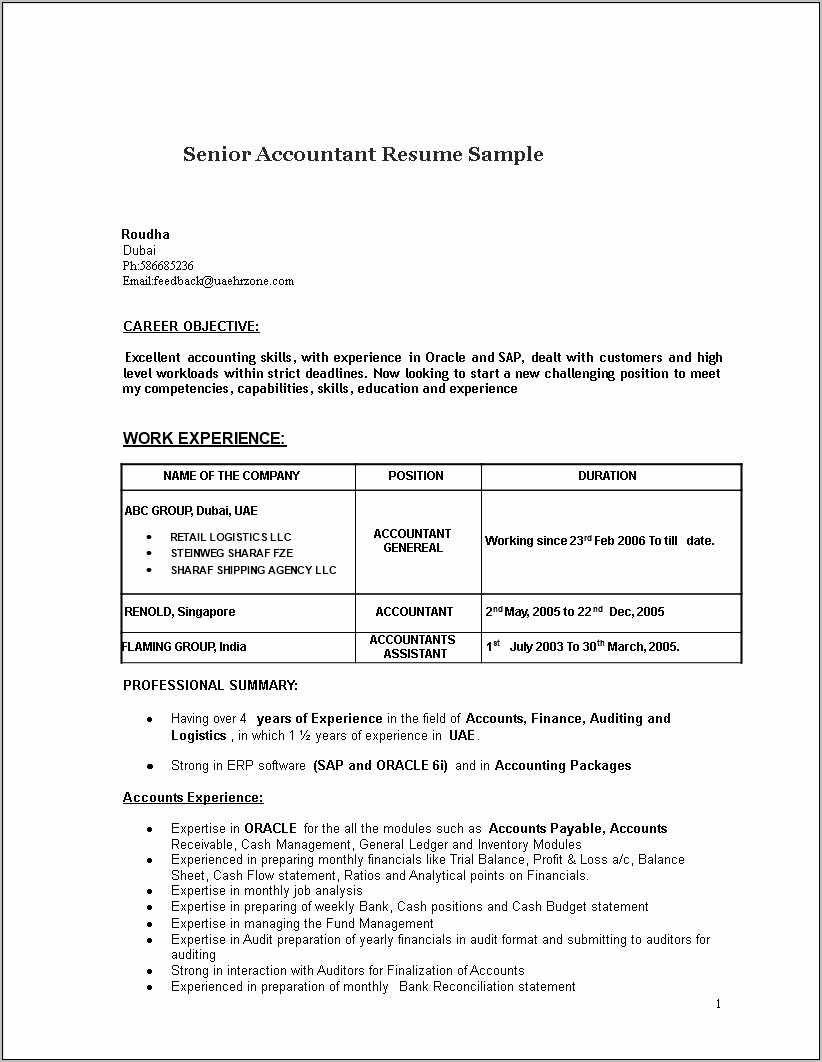 Career Objective Accounting Resume Sample