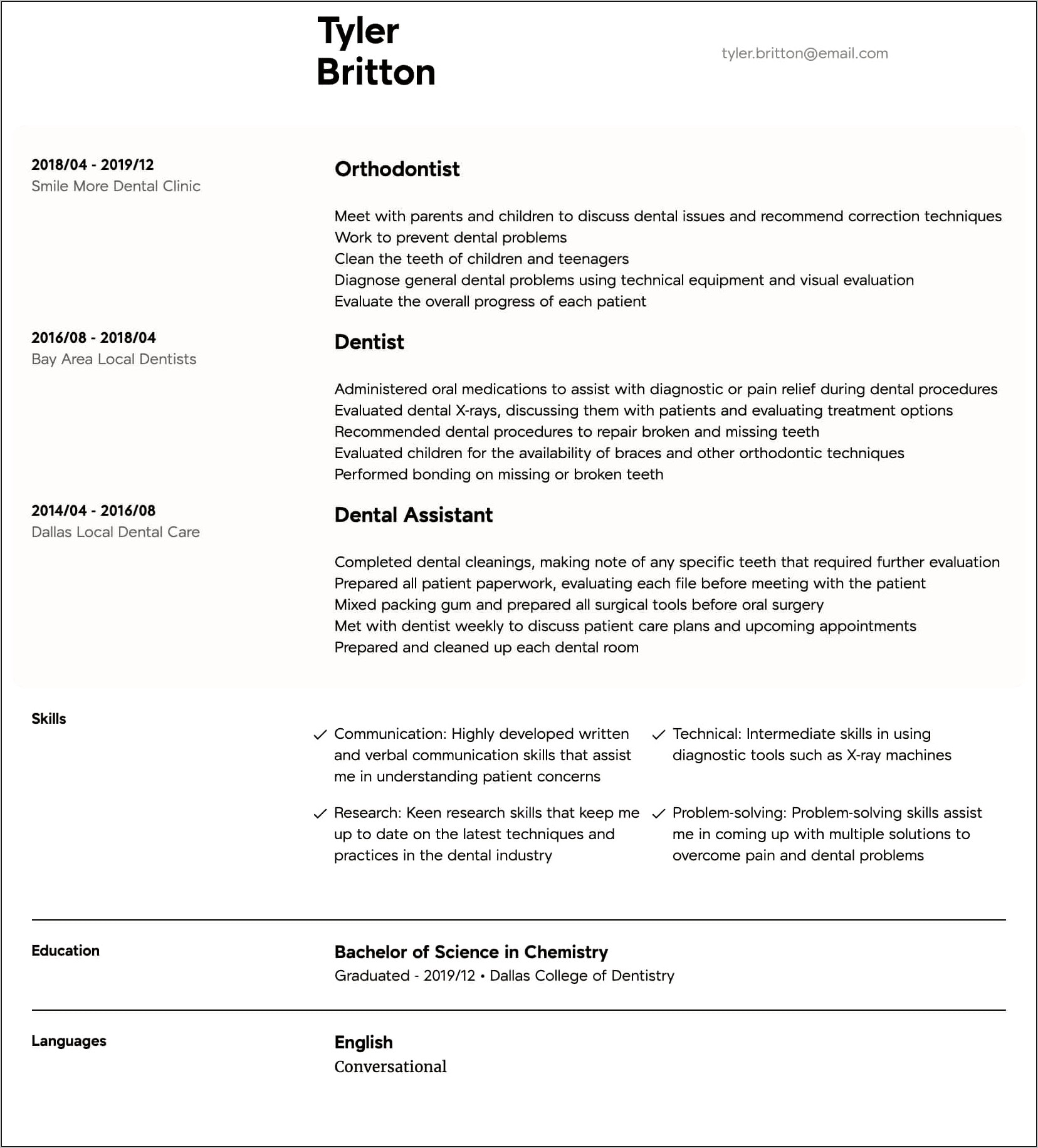 Career Objective For Dentist Resume