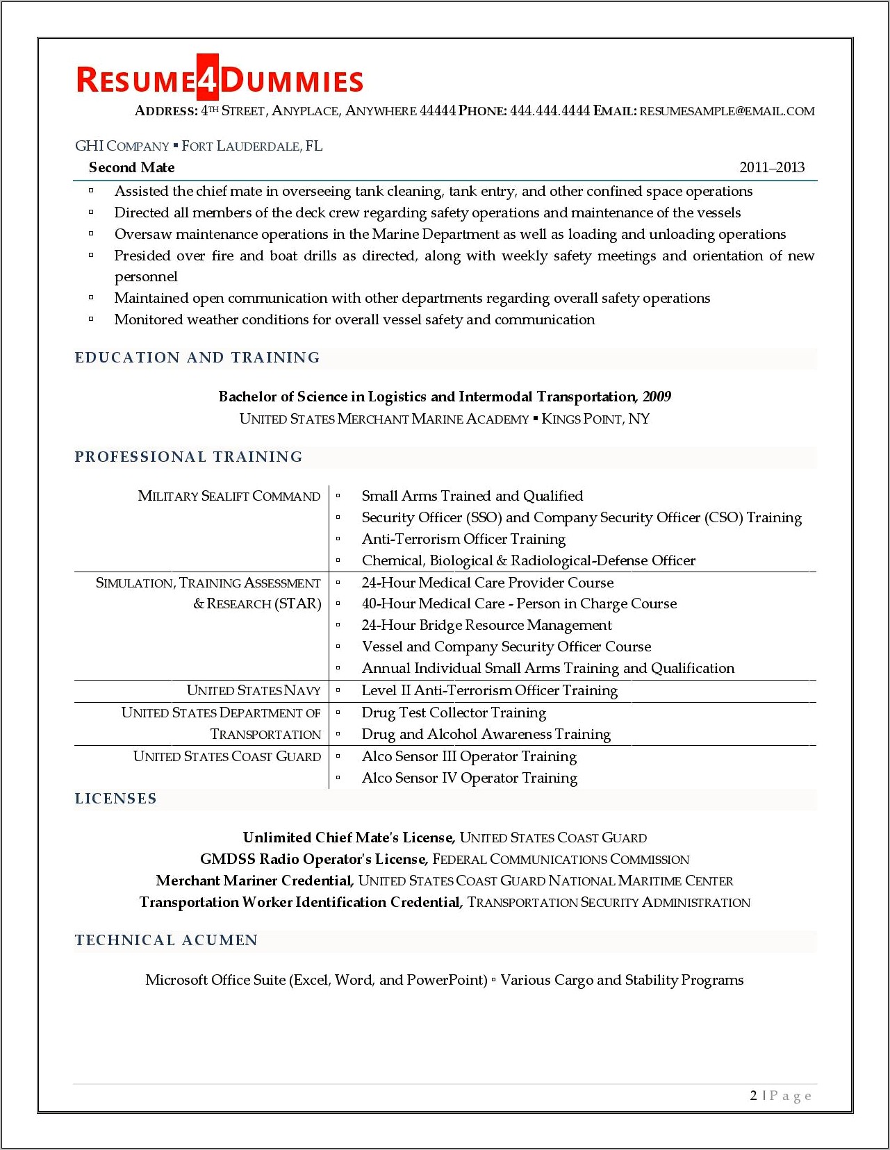 Career Objective For Navy Resume