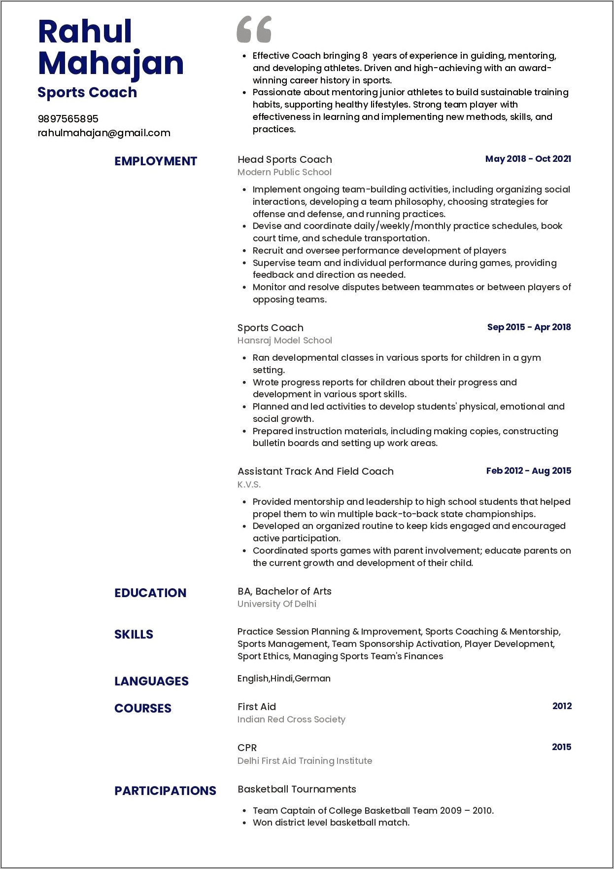 Career Objective For Rj Resume