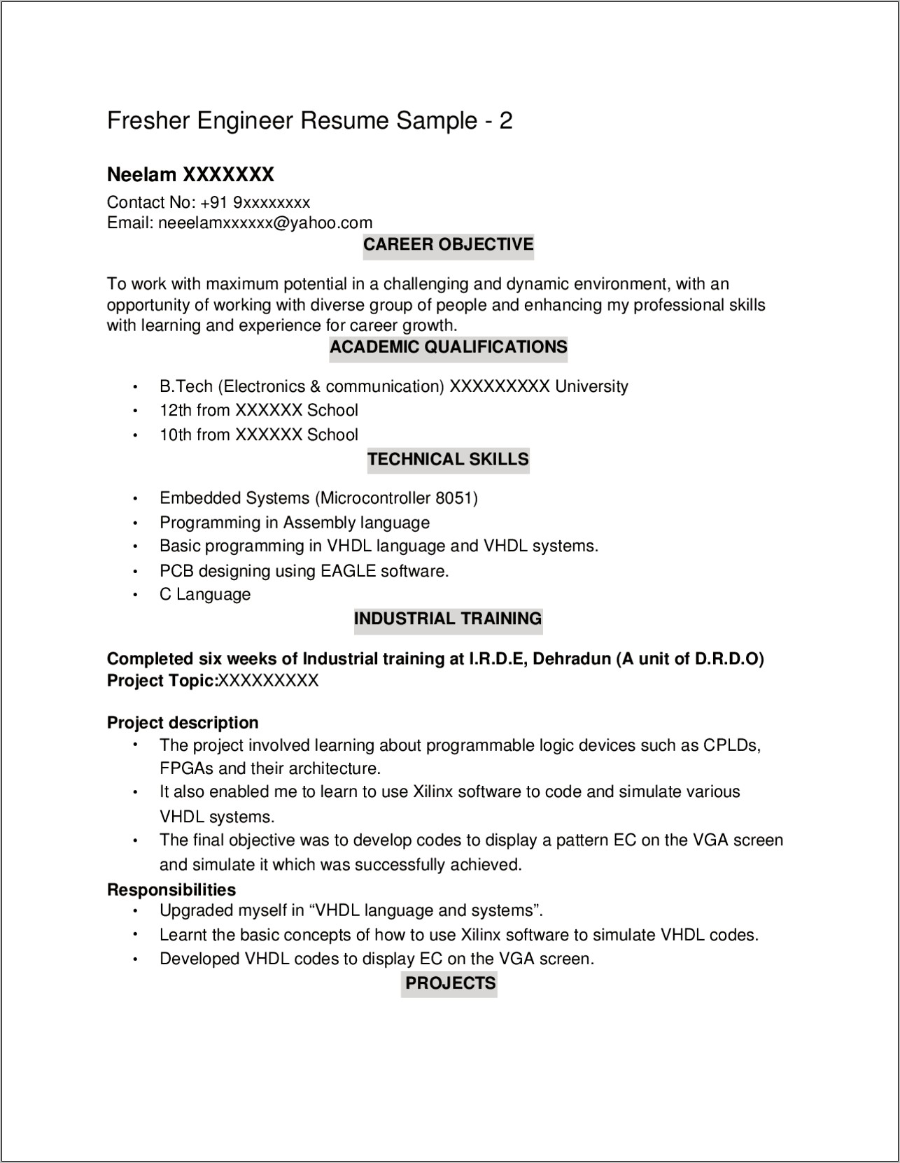 Career Objective For Training Resume