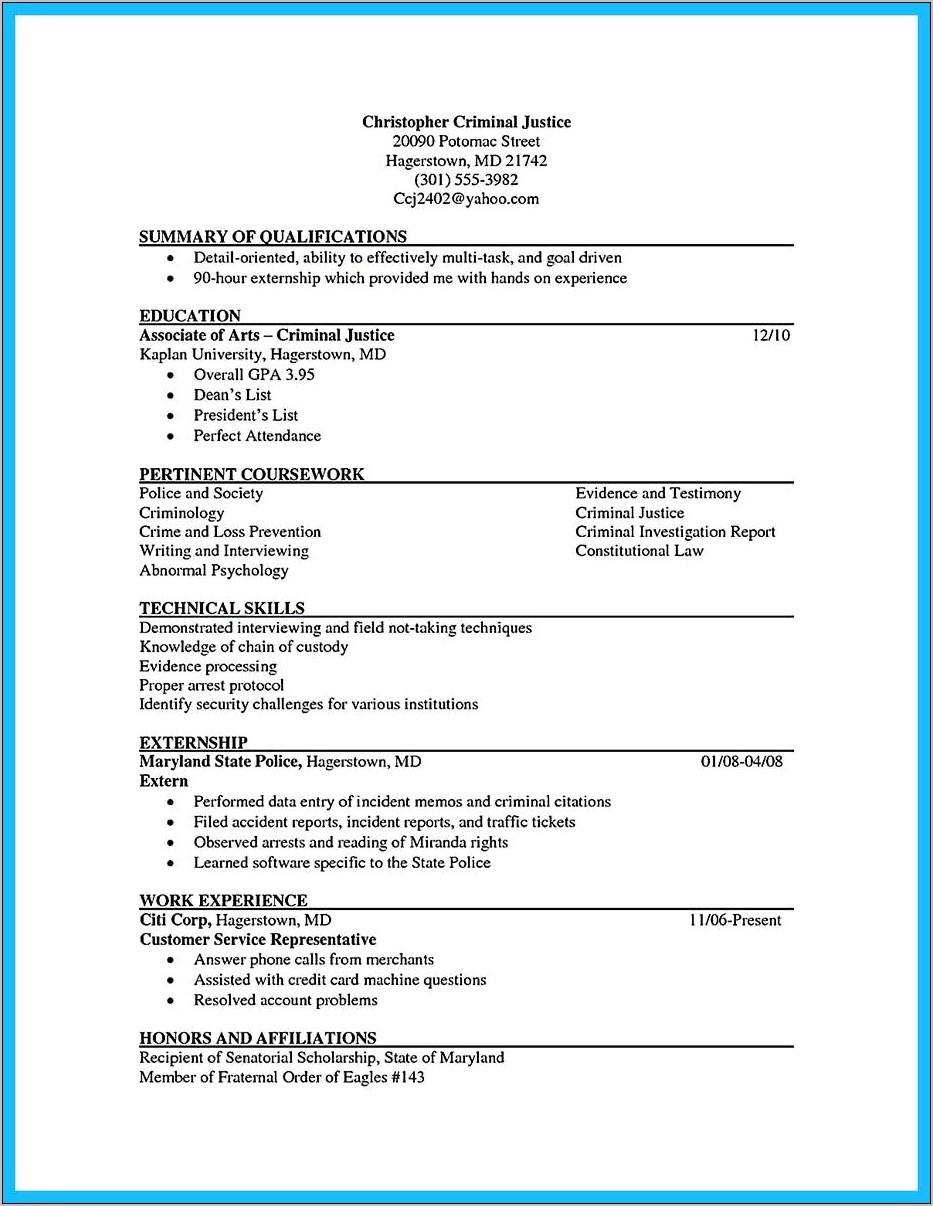 Career Objective Resume Criminal Justice