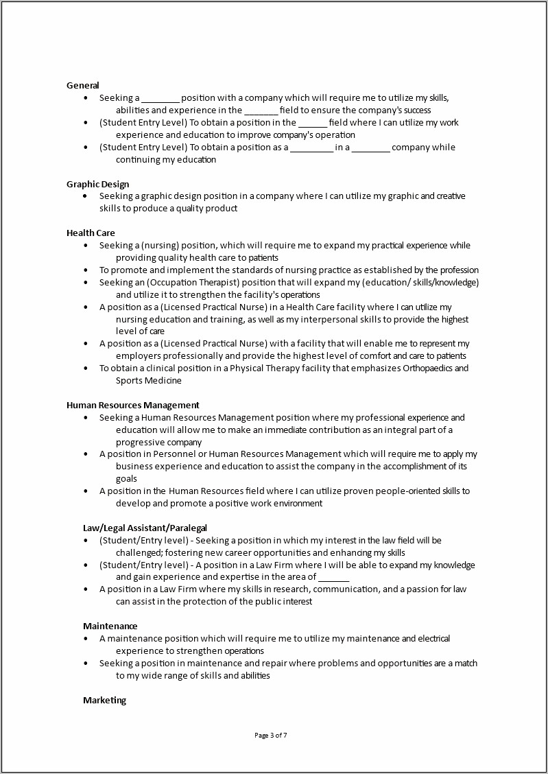 Career Objective Resume Entry Level