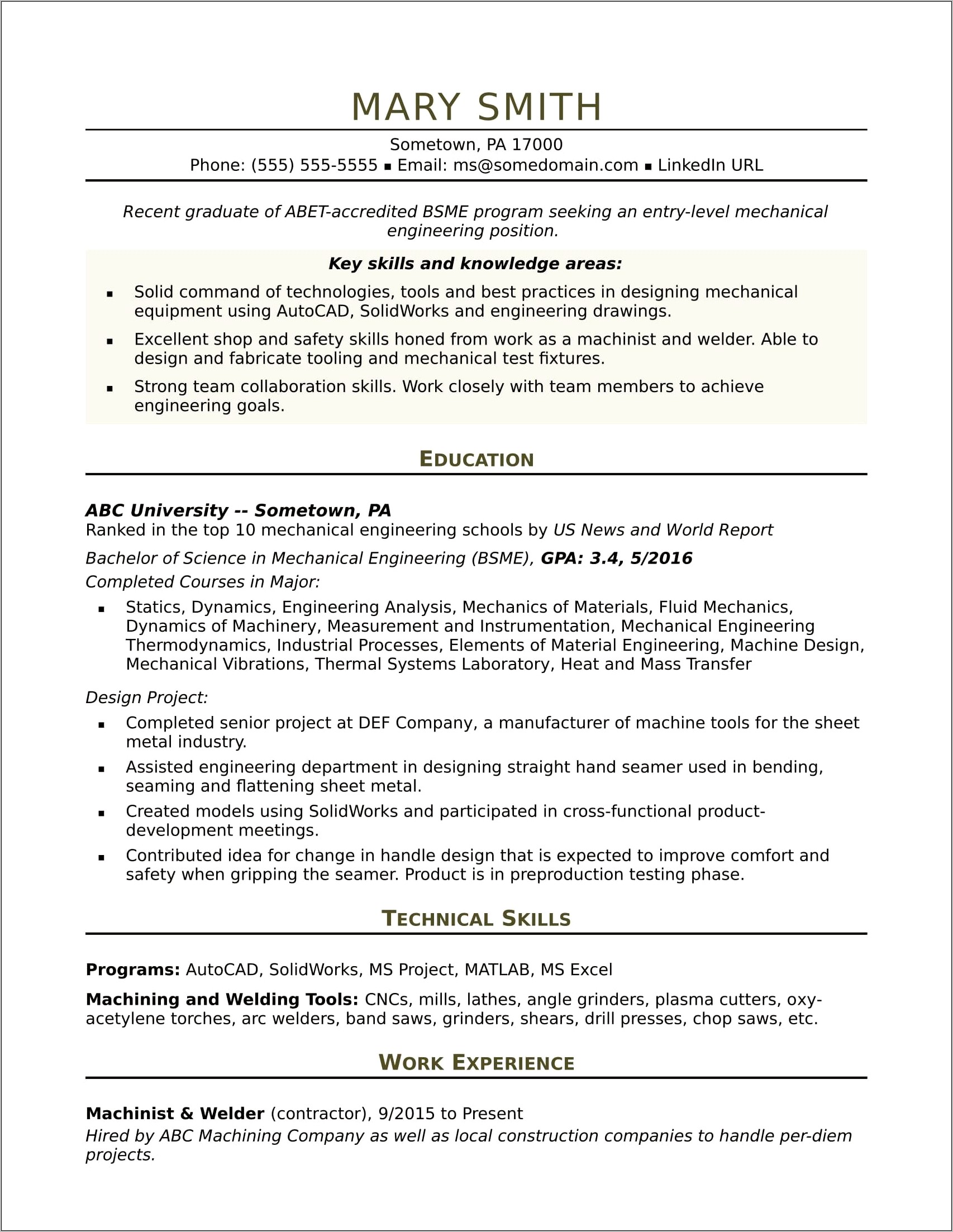 Career Objective Resume For Engineering