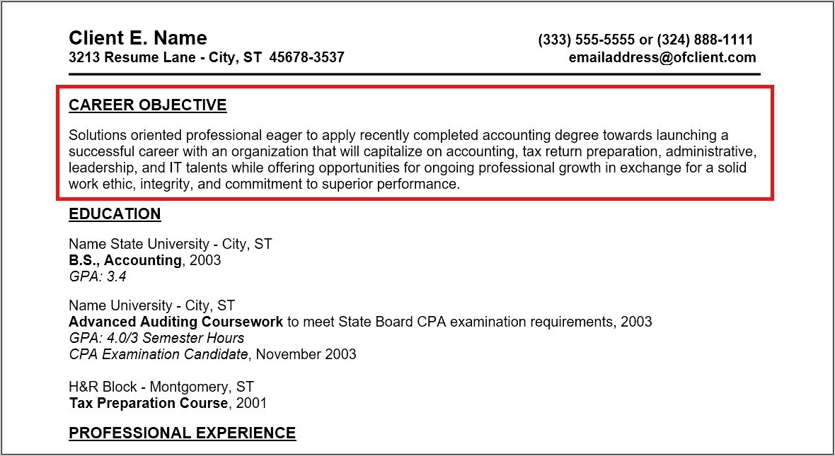 Career Objective Sentence For Resume