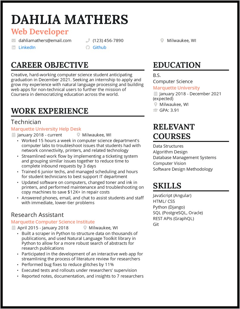 Career Objectives For College Resume