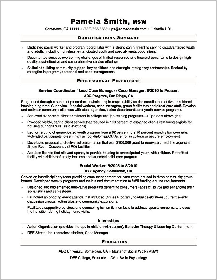 Case Manager Resume Objective Examples