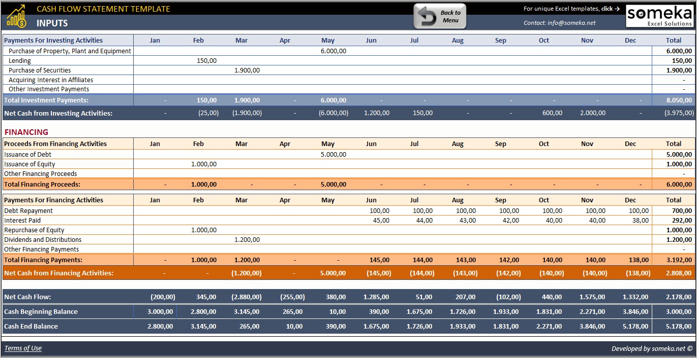 Cash Flow Statement Template Excel Download