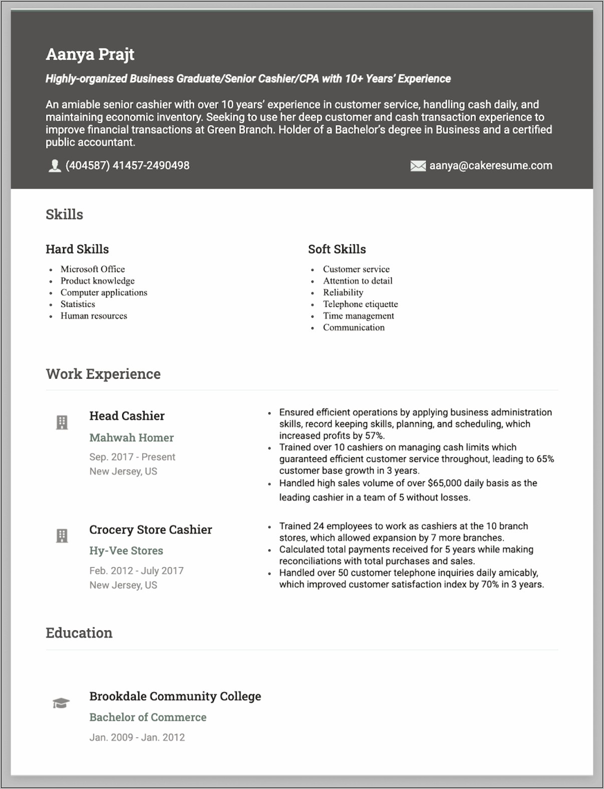 Cash Handling Skills Resume Sample