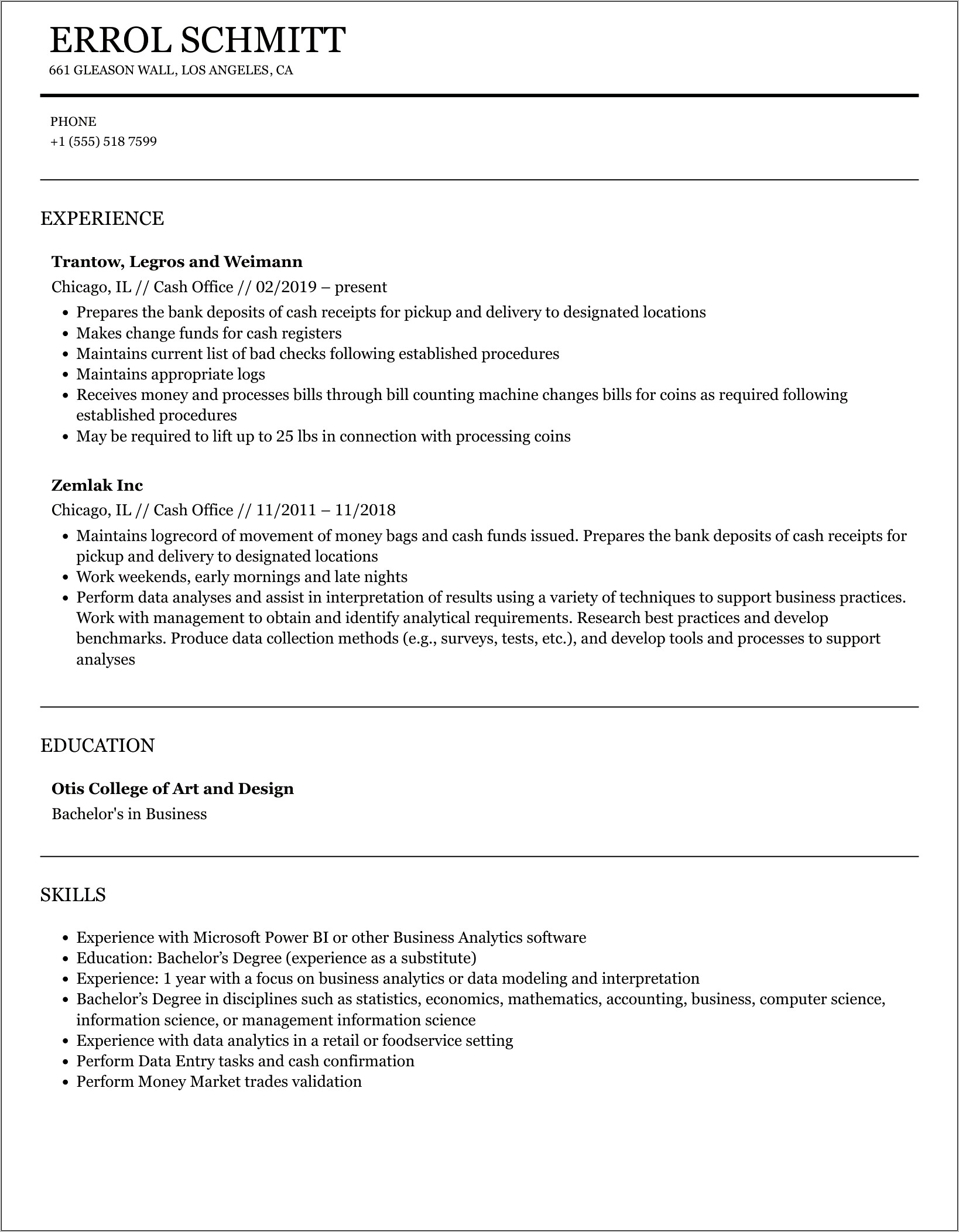 Cash Office Associate Resume Samples