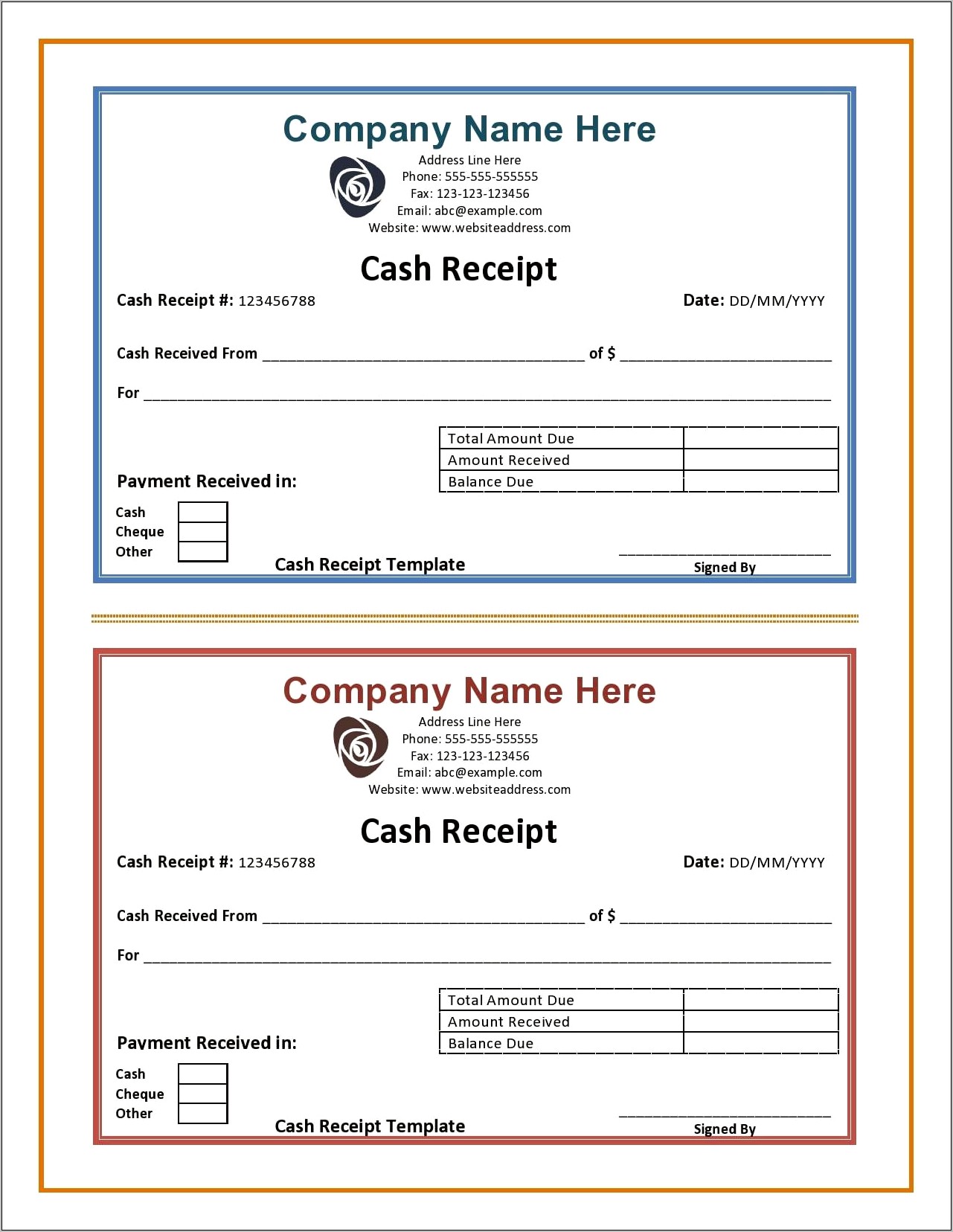 Cash Receipt Template Manual Books Available For Download