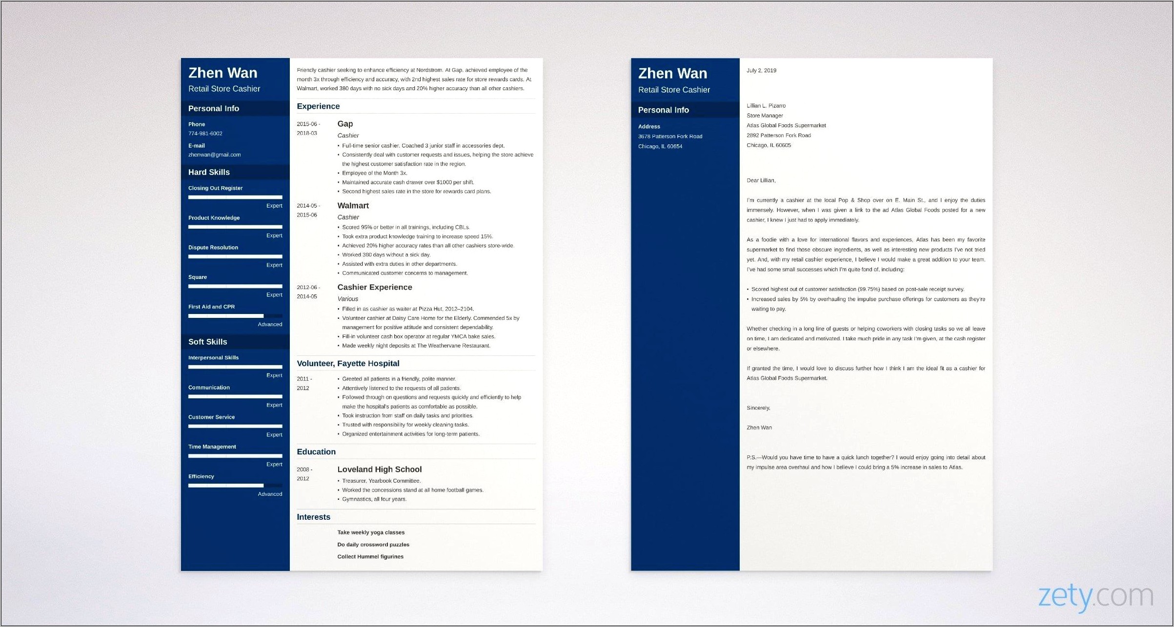 Cashier Resume Cover Letter Sample