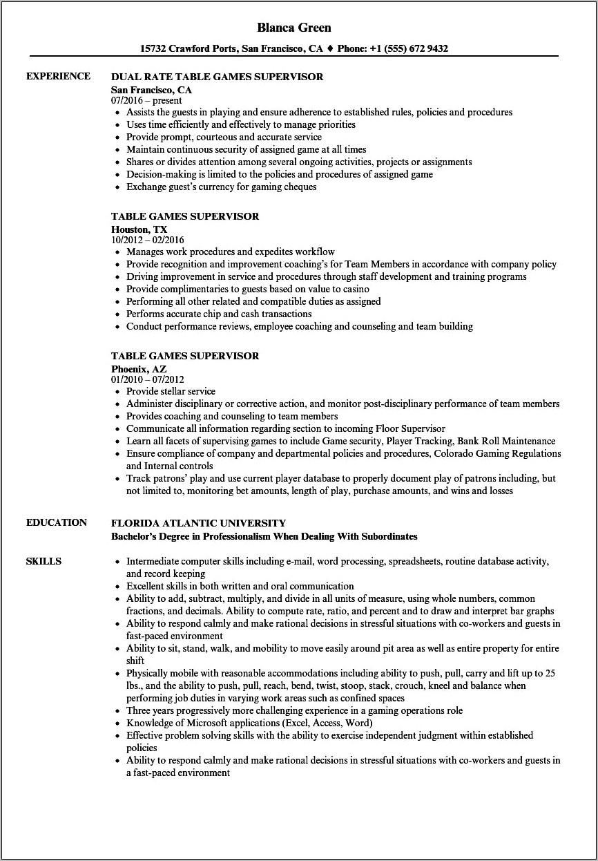 Casino Dealer Resume Summary Sample