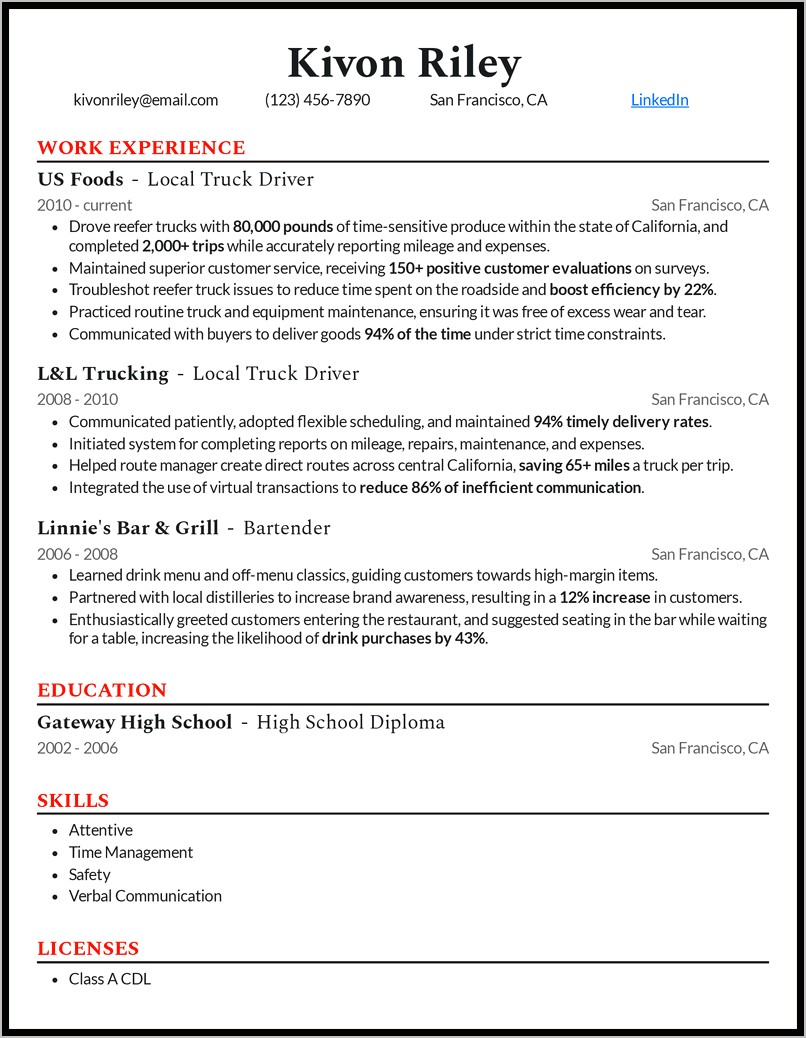 Cdl Truck Driver Resume Objective