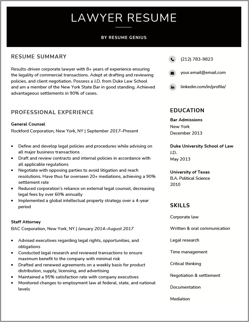 Ceo Resume Examples Law School