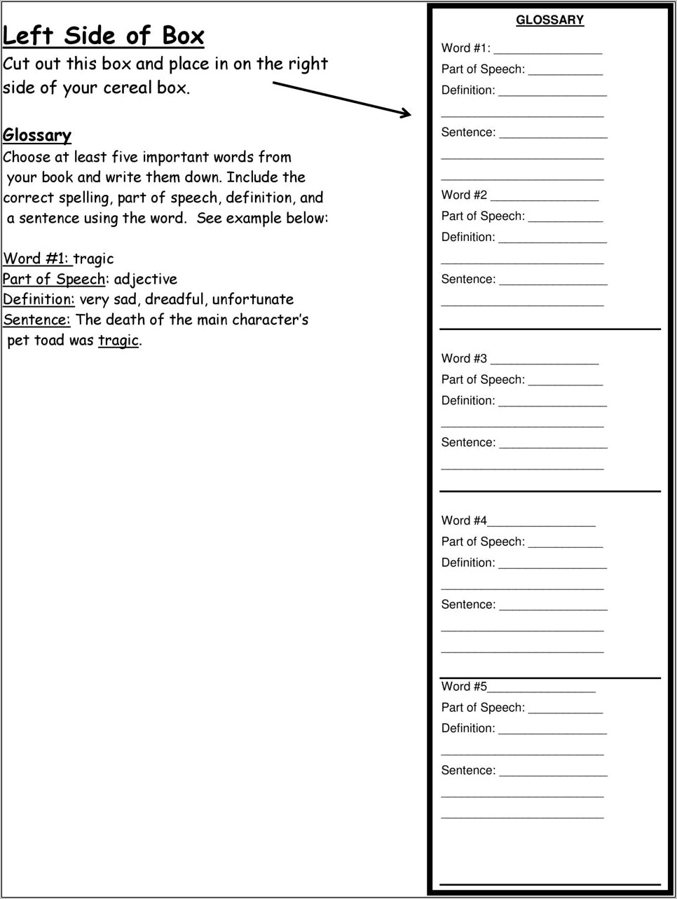 Cereal Box Book Report Template Download