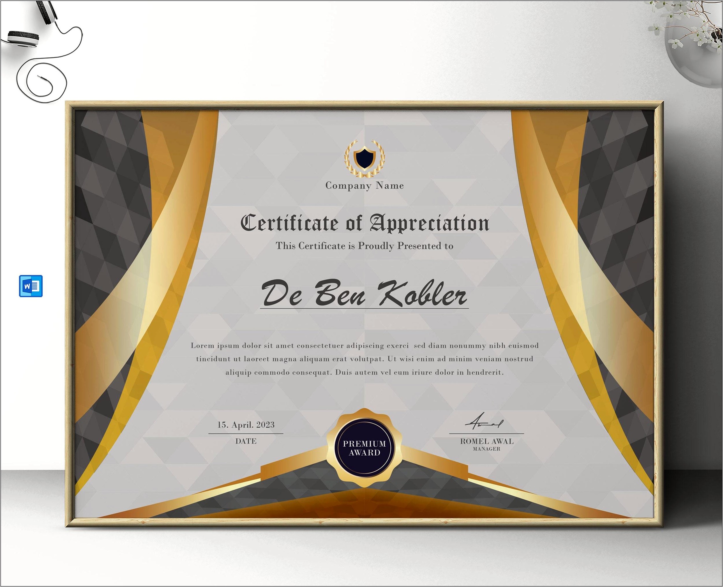 Certificate Of Appreciation Template Word Download