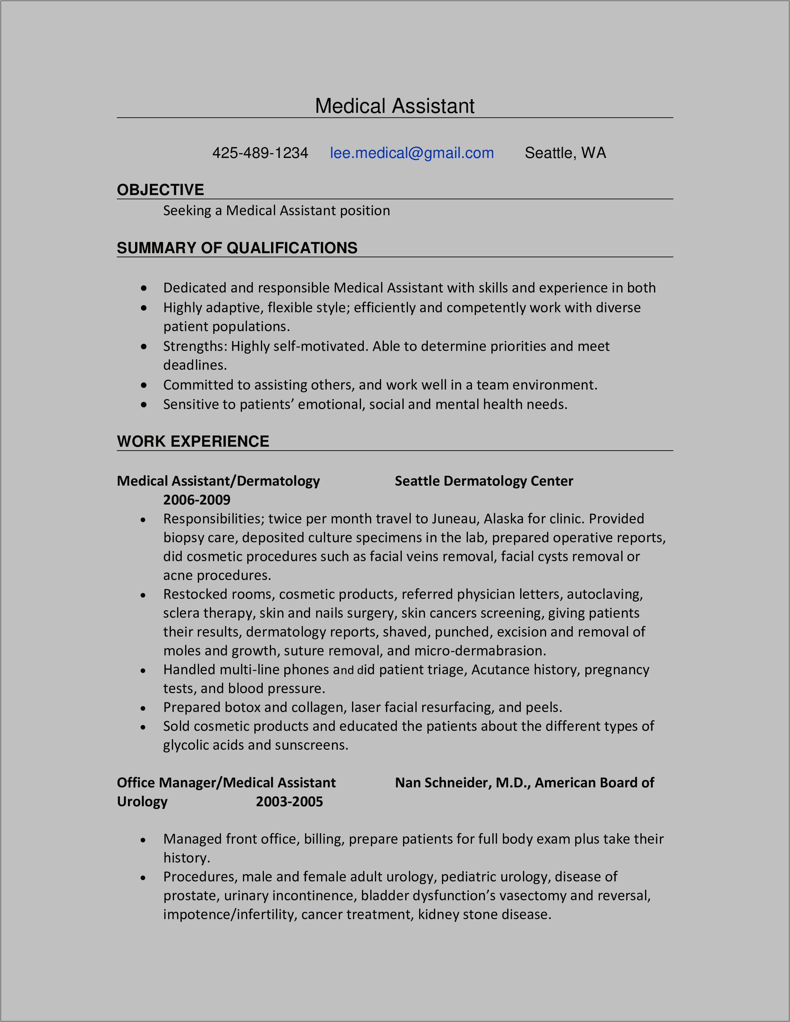 Certified Medical Assistant Resume Free