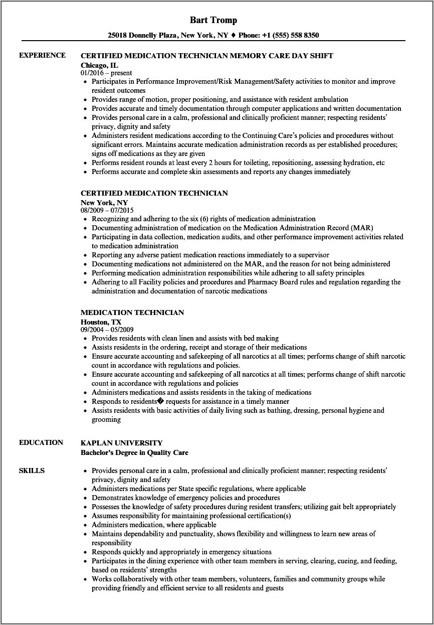 Certified Medication Aide Skills Resume