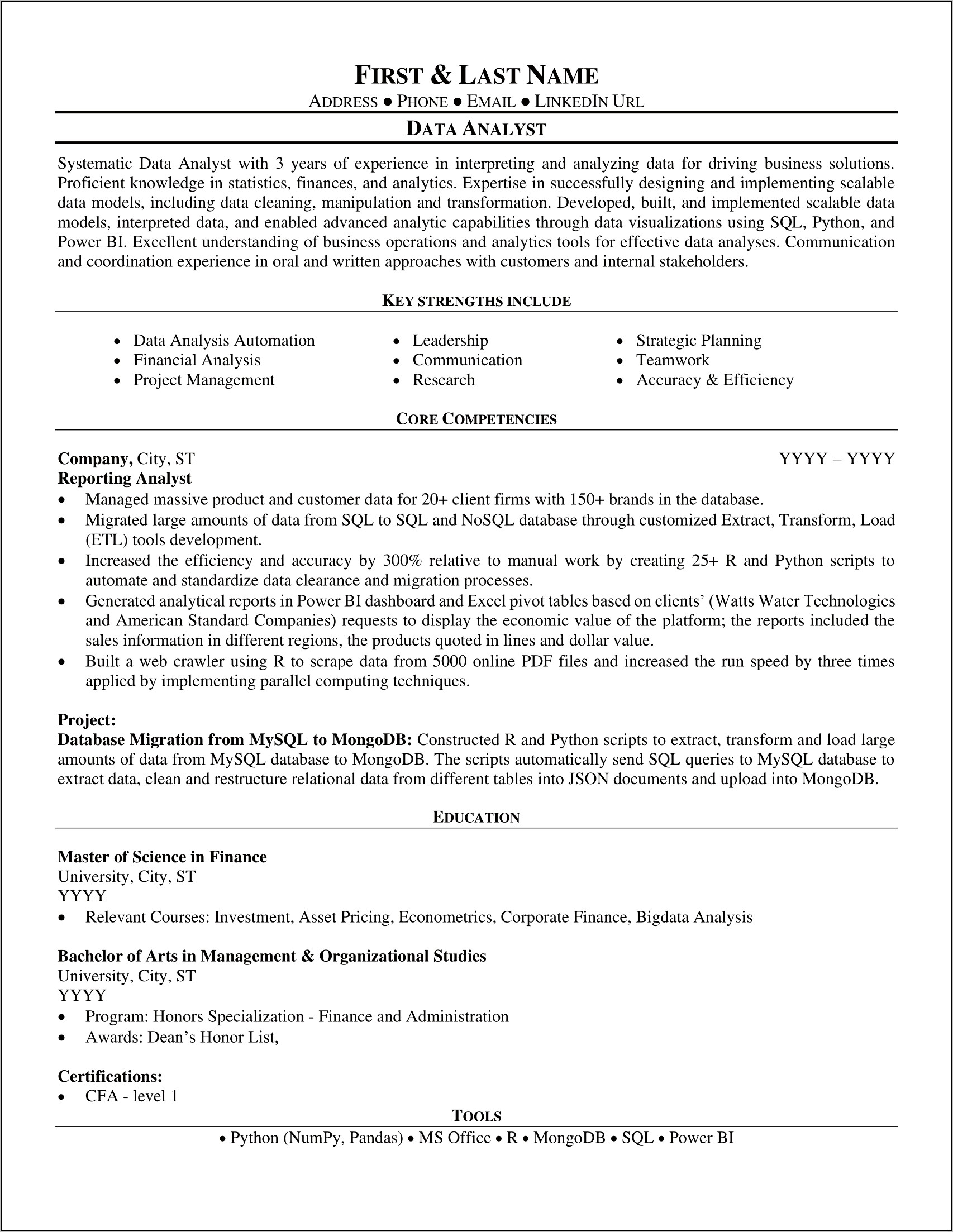 Cfa Level 1 Resume Example