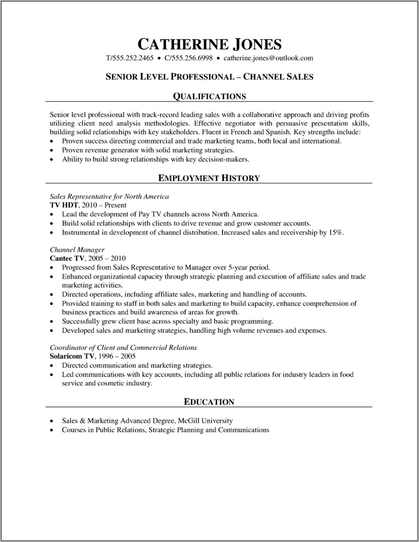 Channel Sales Manager Resume Sample