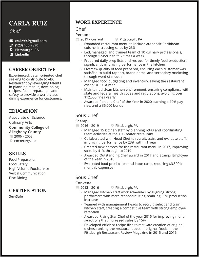 Chef Resume Pdf Free Download