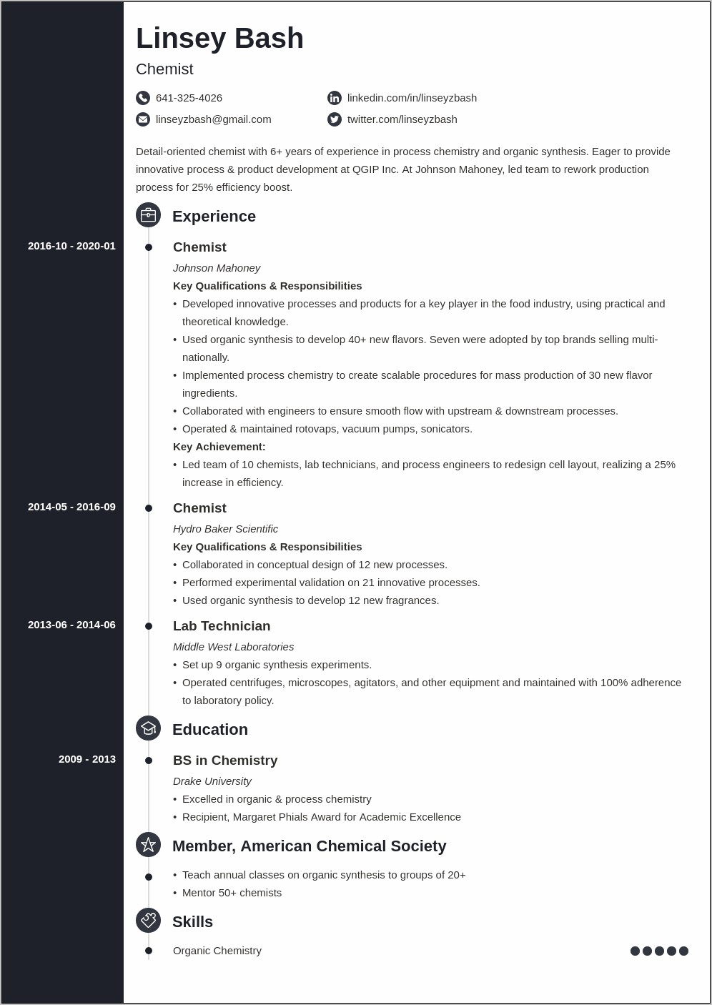 Chemistry Laboratory Skills For Resume