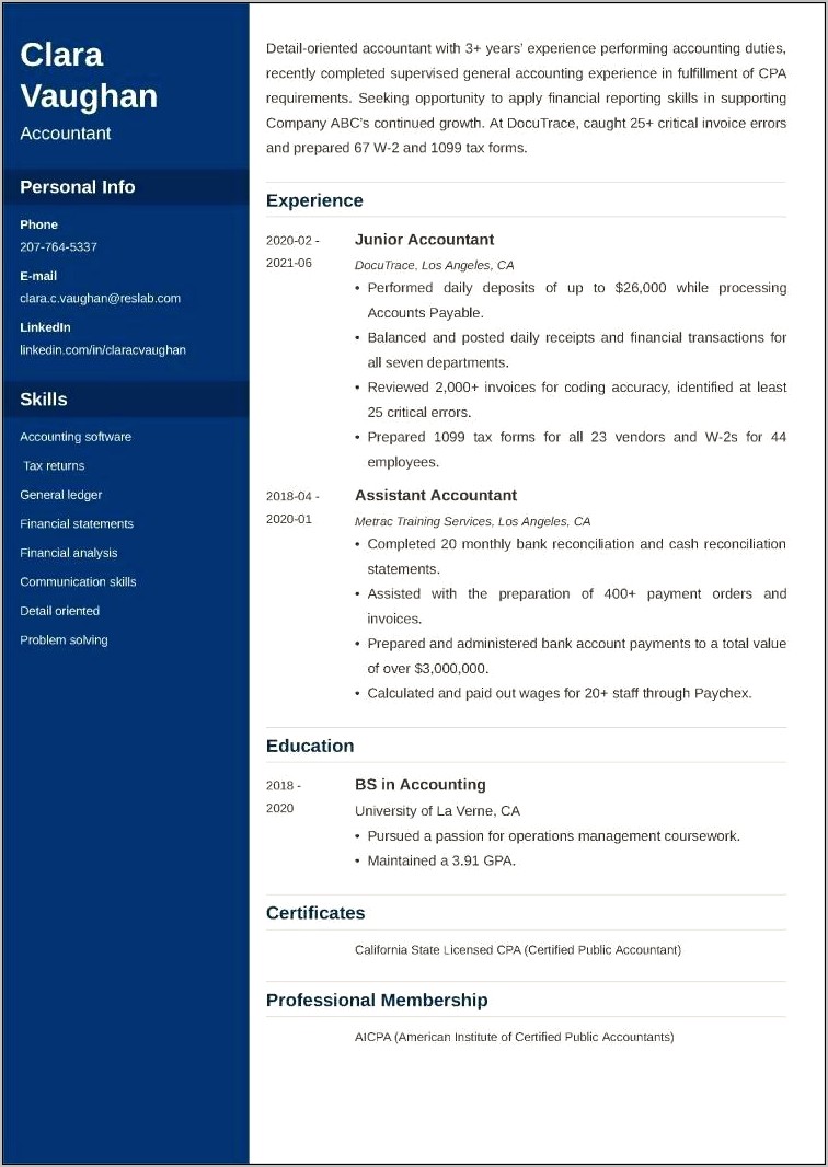 Chief Accountant Objective For Resume