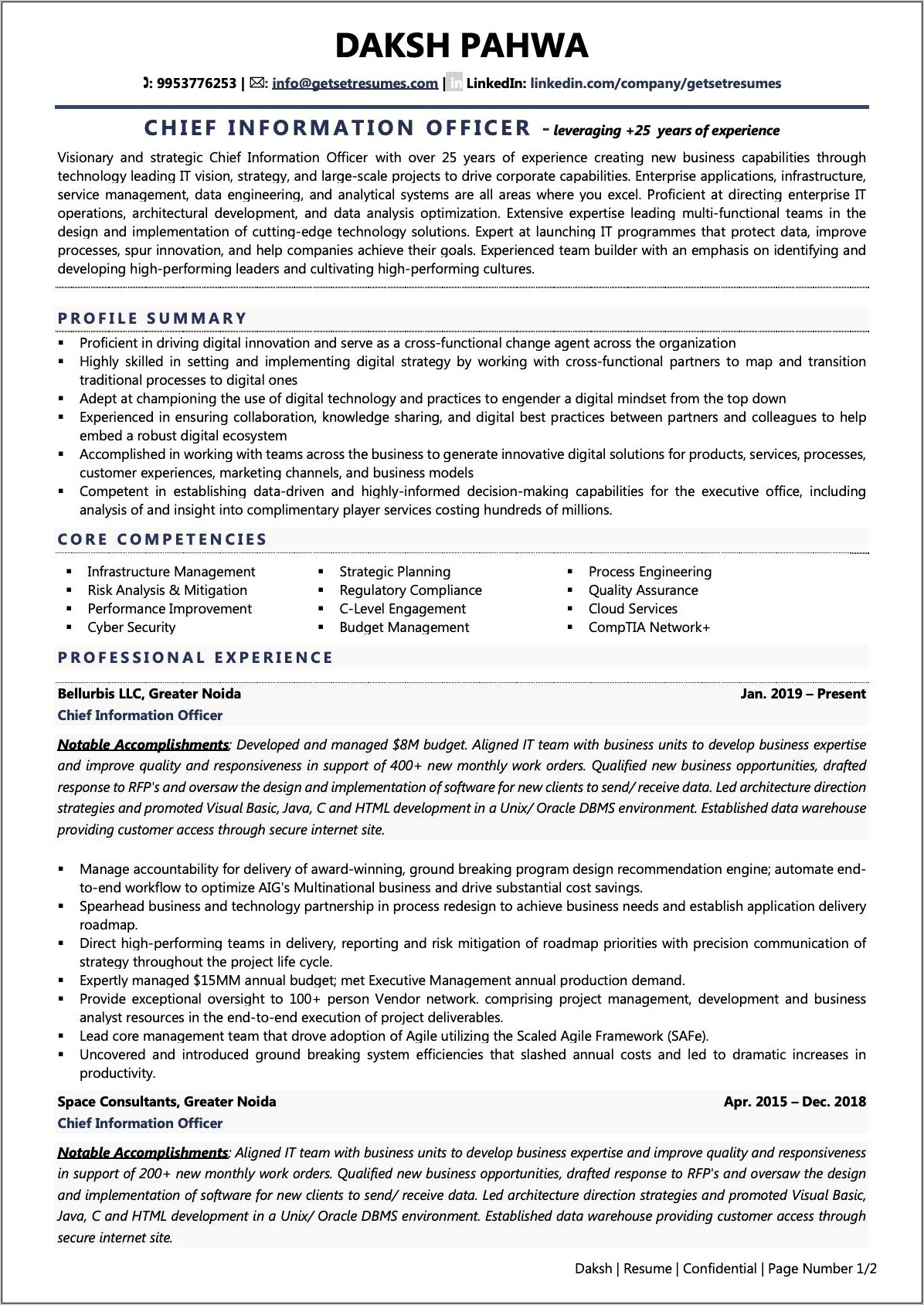 Chief Administrative Officer Resume Examples