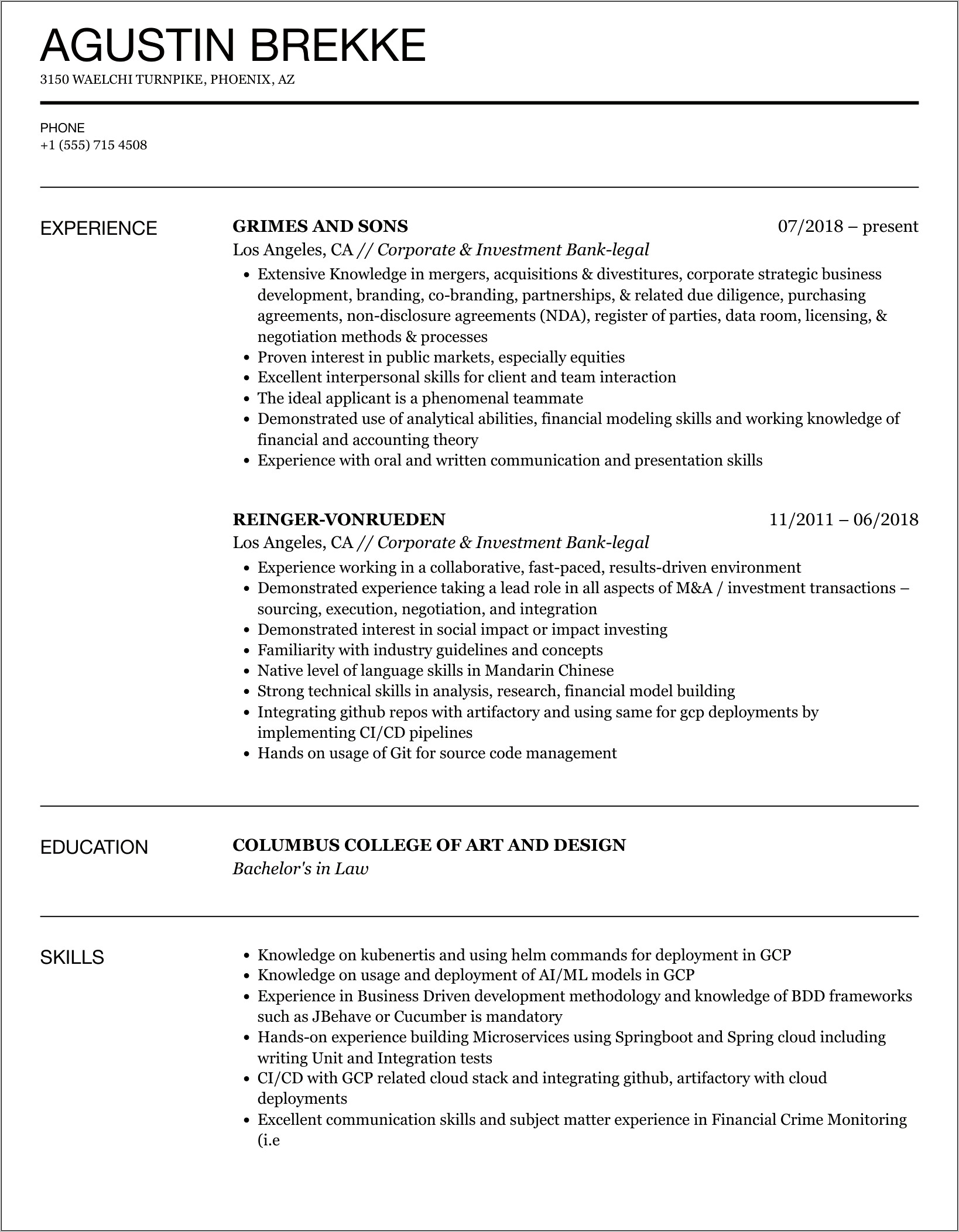 Chief Legal Officer Resume Sample