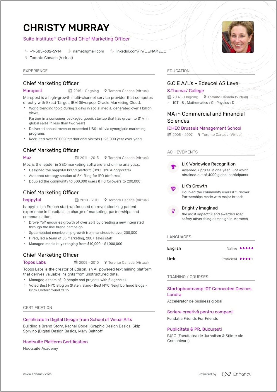 Chief Marketing Officer Resume Example - Resume Example Gallery