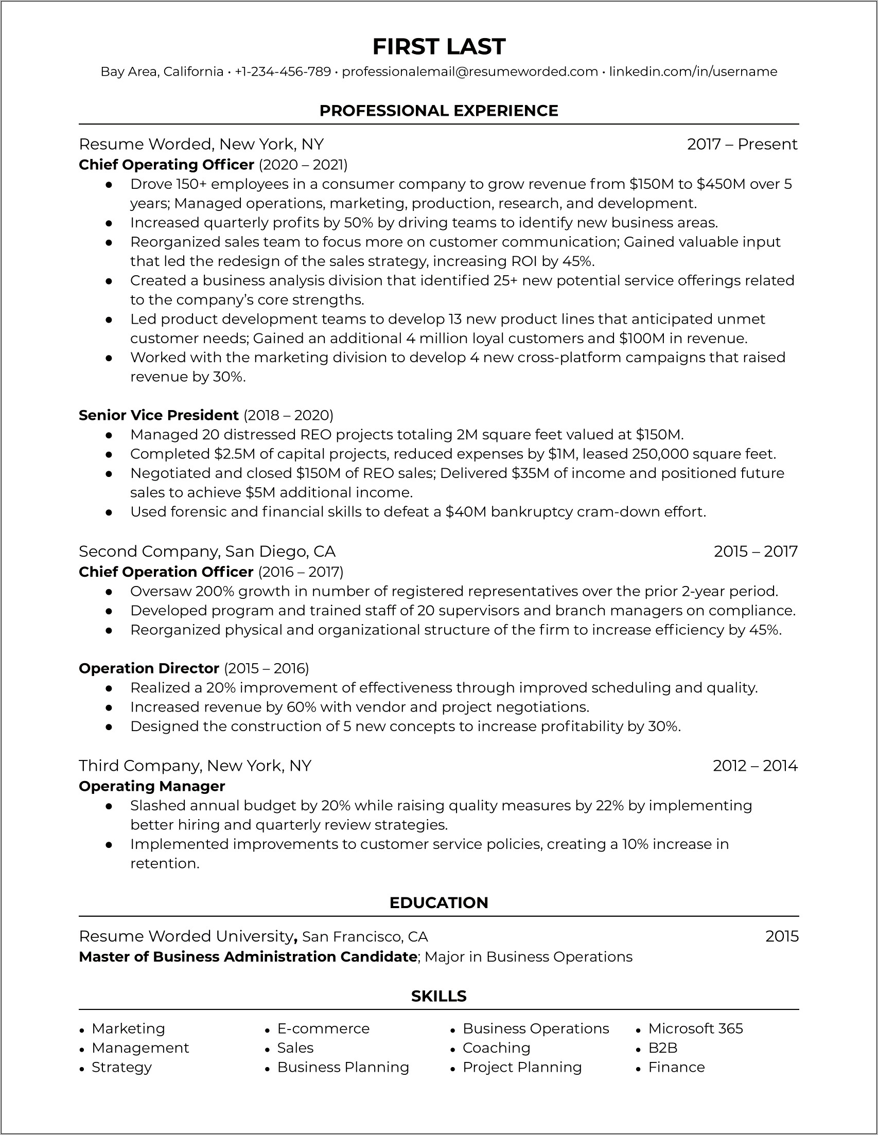 Chief Strategy Officer Resume Sample