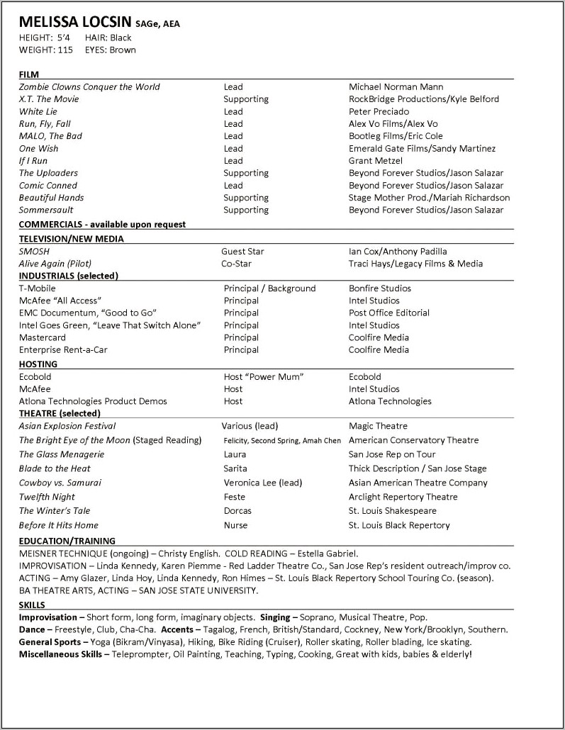 Child Actor Resume Template Free