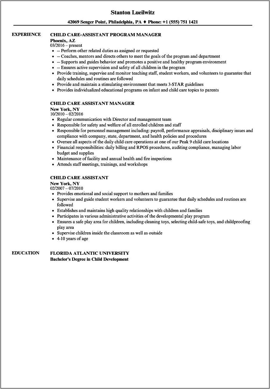 Child Care Aide Resume Sample